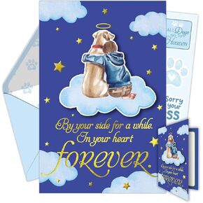 Decorably Embossed Gold Foil 5x8in Handmade Individual Sympathy Card Loss of Dog with Envelope and Stickers, Sympathy Card for Loss of Pet Dog, with Printed Message Inside