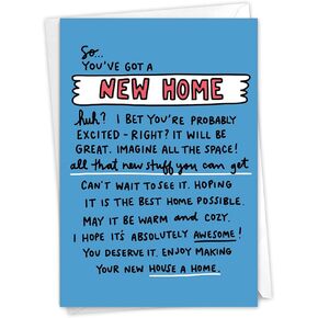 NobleWorks - 1 New Home Congratulations Card with Envelope - Sarcastic Neighborhood Welcome, Housewarming Joke for Friends - New Neighbors C9298NHG