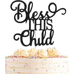 Bless This Child Cake Topper - Light Blue Glitter Chlid Christening Cake Decoration Supply - Smash Cake Topper for First Holy Communion Party/Baby Shower - Baptisim Cake Decor
