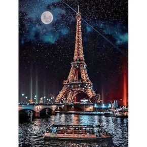 KEJJNYER 5D DIY Eiffel Tower Diamond Art Painting Paris, Diamond Eiffel Tower Paint Kits for Adults, Eiffel Towers Painting Drill Rhinestone Embroidery Craft for Home Wall Decoration(16x12inch)