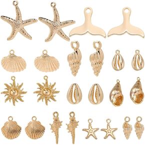 SUNNYCLUE 1 Box 24Pcs 12 Styles Real 18K Gold Plated Ocean Charm Bulk Cute Sea Animal Charms Brass Summer Beach Golden Animals Charm for Jewelry Making Charms Necklaces Bracelets Party Decorations