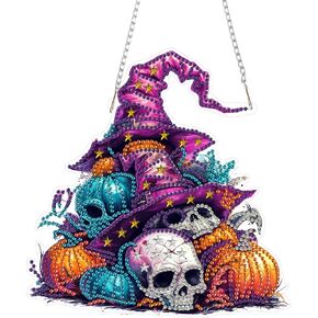 RICUVED Diamond Art Hanging Kit for Adult, Halloween Special Shaped Crystal Gem Craft Diamond Painting Pendant Kits for Adults Beginners, DIY Pumpkin Hanging Art Ornament Kit for Home Garden