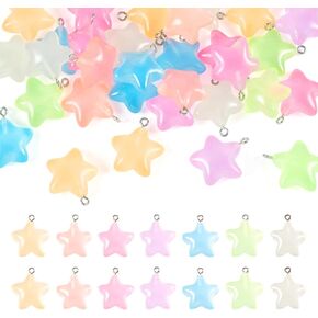 Cheriswelry 42pcs Star Luminous Pendants Glow in Dark Dangle Charms DIY Earring Charms Transparent Resin Necklace Pendants Hanging Ornament 25x23mm for Bracelet Keychain Jewelry Making