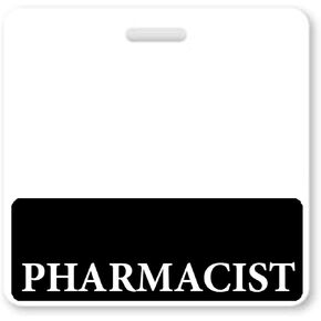 Pharmacist Badge Buddy - Horizontal- Heavy Duty Spill Proof & Tear Resistant Cards - Double Sided- Quick Role Identifier ID Buddies for Pharmacy Jobs - Printed in The USA (Black)