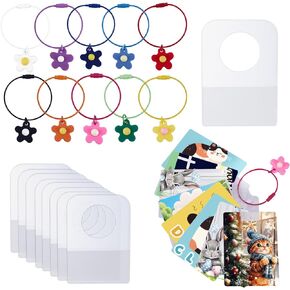 Cards Rings and Tabs for Yoto Cards, Card Holder Organizer with 200 Self Adhesive Tabs and 10 Stainless Steel Flower Loops Kids Travel Carrier for Yoto Accessories Storage