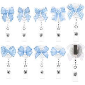حامل الشارة الأزرق القابل للسحب - 9pcs coquette blue bow bow watercolor الجمالية الجمالية واجب الشارة القابلة للتراجع عن حامل الشبل بطاقة الهوية المعدنية