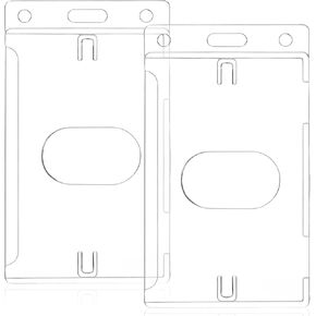 2 Pack Hard Plastic Badge Holder, Clear ID Card Holder Transparent Thumb Slot Vertical Hard Plastic ID Badge Holders for Badges Credit Card Proximity Key Lanyards