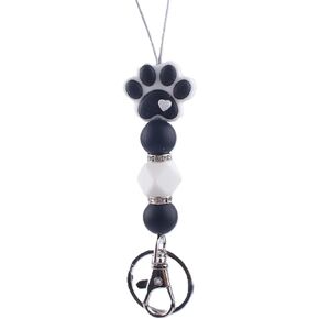 Silicone Bead Dog Paw Keychain Lanyard,ID Badge Holder,Cute Breakaway Neck Lanyards Claw Keyring for Women