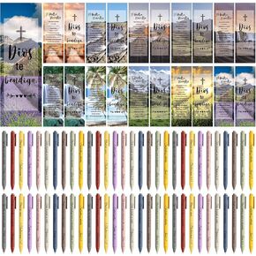 50 Set Spanish Christian Gifts Bulk for Women Bible Verse Ballpoint Pens Religious Bookmark God Bless You Regalos Cristianos Para Mujer En Español for Church Office Supplies, Book Lovers