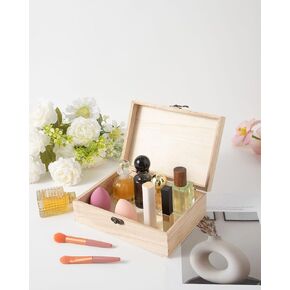 8 PCS Unfinished Wooden Box,6.6X5.1X3.1 in Small Keepsake Box Jewelry Storage Handmade DIY Wooden Boxes Hinged Cover with Front Clasp