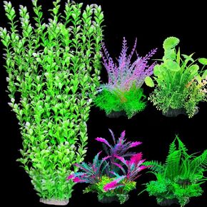 5PCs Mult-Color Aquarium Decor Plants Set, 23.6 Inches Extra Large Artificial Plastic Fish Tank with 4 Plastic Plants, Tall Fish Tank Decorations