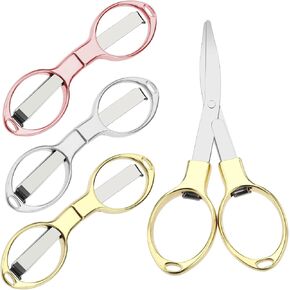 3Pcs Folding Scissors, Portable Travel Scissor Sewing Sharp Scissors Stainless Steel Retractable Small Scissor for Travel Home Office Outdoor Nurse (Gold, Silver,Rose Gold)