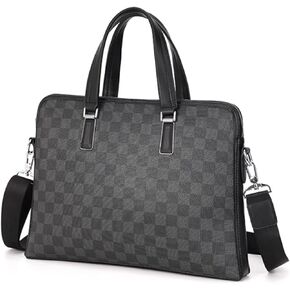 Travel suitcase Bag, PU Leather, Laptop Briefcase w/Strap, Water Resistant, Men Retro Shoulder Bag, Vintage Messenger Crossbody Bag, for Business College, 14.5in