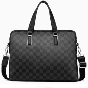 14.5in Laptop Briefcase, Men Work Attache w/Strap, PU Leather, Water Resistant, Retro Shoulder Bag, Vintage Messenger Crossbody Bag, for Business Travel College