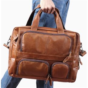 17.7in Travel suitcase Bag, PU Leather, Men Laptop Briefcase w/Strap, Water Resistant, Large Retro Shoulder Bag, Vintage Messenger Crossbody Bag, Portable, for Business College
