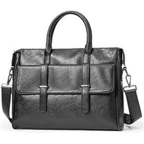 14.5in Laptop Briefcase w/Strap, Leathers, Satchel Bag for Men/Women, Waterproof, Messenger Crossbody Bag, Retro Shoulder Bag, for Office Business College