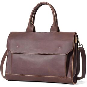Water Resistant Travel suitcase Bag, Leathers, Laptop Briefcase w/Strap, Men Retro Shoulder Bag, Vintage Messenger Crossbody Bag, for Business College, 14.3in