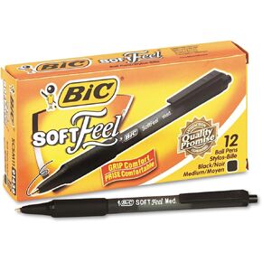 BIC Soft Feel Retractable Ballpoint Pen, Medium Point, Black, 12-Count by BIC