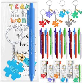 Bulk Team Pens and Puzzle Piece Keychains with Thank You Cards 10 Style New Job Farewell Coworker Leaving Gifts Back to School Supplies for Teacher Student Staff Itern Appreciation