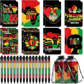 Pasimy 24 Set Juneteenth Party Favors Gifts Mini June 19th Notebooks Happy Juneteenth Day Ballpoint Pens June 19th Freedom Day Gift Set for 1865 Theme African American Festival Prize Supplies