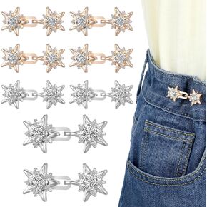 8 Sets Star Jeans Waist Knots Pant Waist Tightener for Women Loose Jeans Adjustable Reusable Detachable No Sewing Pin Buttons for Pants Clothing Dresses Skirts