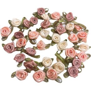 100Pcs 15mm Multicoloured Mini Rose Flowers Satin Ribbon Bows Appliques DIY Sewing Craft Accessories Wedding Bride Gift Decoration Embellishments