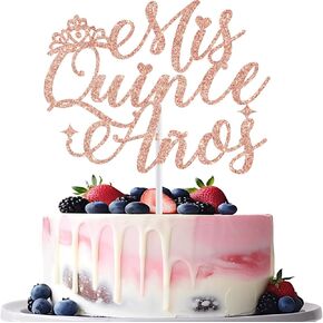 Mis Quince Anos Cake Topper, Feliz 15 Anos, 15th Birthday Cake Topper, Hello 15, Happy 15th Birthday Party Decorations Gold Glitter