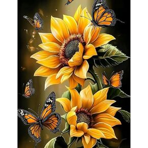 QENSPE 5D Diamond Art Butterfly DIY Round Full Drill Diamond Painting Kits for Beginners, Sunflower Diamond Dots for Adults,Home Wall Decor & Gift Perfect for Relaxation 12x16 inch