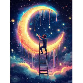 VAIIEYO 5D DIY Diamond Art Kits for Adults Man, Diamond Painting Moon, Diamond Art Full Drill Round Rhinestone Craft Canvas for Home Wall Decor Gift 12x16 inch-64