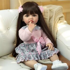 Pinky Reborn 22inch 55cm Real Life Reborn Baby Dolls Girl Full Body Soft Vinyl Silicone Realistic Newborn Dolls Lifelike Baby Doll Toy for Kids 3+