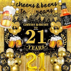 Black and Gold Party Decorations for Men and Women: Happy Birthday Banner, Fringe Curtains, "Cheers to You" Foil Balloons, Hanging Swirls, Photo Props, Birthday Sash (birthday backdrop)