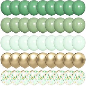 Renjiro Sage Green Gold Confetti Balloons 60pcs 12 Inch Olive Green Light Pastel Green Latex Balloons for Baby Shower Woodland Safari Jungle Bridal Shower Wedding Birthday Party Decorations