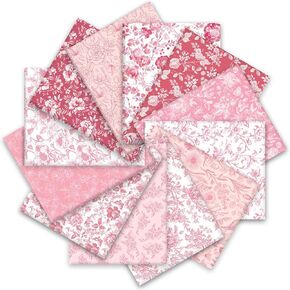 Whaline 12Pcs Pink Chinoiserie Vintage Floral Cotton Fabric Bundles Pink White Flower Fat Quarters Quilting Patchwork for Spring DIY Sewing Craft Decor, 18 x 22 Inch