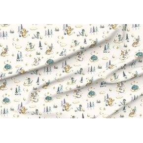 Spoonflower Fabric - Baby Dragon Whimsical Fun Cute Happy Cheerful Fantasy Mythical Beige Printed on Petal Cotton Fabric by The Yard - Sewing Quilting Apparel Crafts Decor
