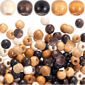 300pcs Large Hole Wooden Beads, 9x10mm Round Wood Hair Beads, Vintage Wooden Spacer Beads for Earrings Bracelets Anklets Jewelry Making Hair Accessories Keychains DIY Crafts- 5 Colors