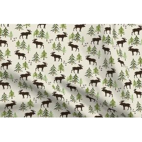 Spoonflower Fabric - Forest Moose Tracks Woodland Pine Trees Cream Nature Woods Printed on Petal Signature Cotton Fabric by The Yard - Sewing Quilting Apparel Crafts Decor