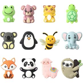Silicone Focal Beads for Pens Dog Character Focal Beads for Keychain Making DIY Jewelry Making Bracelets Necklace Crafts 12Pcs