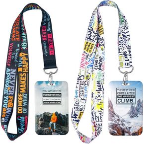 Inspirational Lanyard (2 Pack) with ID Badge Holder, Motivational Quote Black and White Design for Keys Wallet School Office Party Supplies Teens