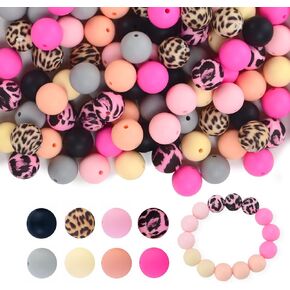 15mm Leopard Silicone Beads for Keychain Making Kit, Round Polygonal Rubber Beads Bulk Silicone Loose Beads for DIY Necklace Bracelet Making(80pcs)