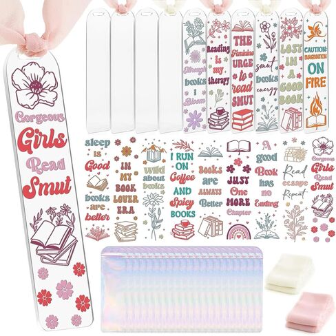Grove Acrylic Bookmark Blanks - 60 Pcs Cute Book Flower Bookmark Making Kit Bulk Funny Aesthetic UV DTF Transfer Stickers Wraps Decals Reading Lover Bookish Women Girl Reader DIY Craft Gifts in Saudi Arabia