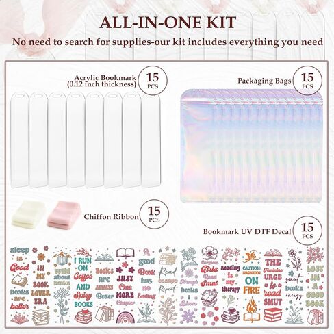 Grove Acrylic Bookmark Blanks - 60 Pcs Cute Book Flower Bookmark Making Kit Bulk Funny Aesthetic UV DTF Transfer Stickers Wraps Decals Reading Lover Bookish Women Girl Reader DIY Craft Gifts in Saudi Arabia