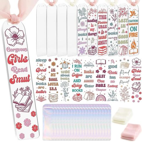 Grove Acrylic Borkmark Blanks - 60 PCS Book Cute Book Flower Making Make Kit Bulk Funder Sealk UV DTF Transfer Stickers لفات الشارات القراءة عاشق Bookish Women Girl Reader DIY هدايا مركبة in Kuwait
