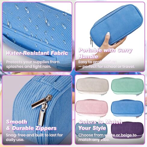 Big Capacity Pencil case,Soft Corduroy Pencil Bag,Cute Pen Case with Handle,Multi-Functional Compartments, Wide Opening Pen Pouch Organizer for Teen Girls Wome in Saudi Arabia