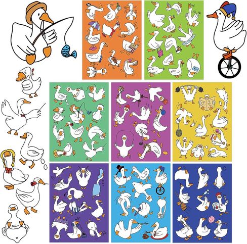 Honoson 8 Sheets 80 pcs ملصقات أوزة سخيفة مضحكة ملصق أوزة مصد أوزة لمقابلة عيد ميلاد لصالح زجاجات المياه المحمول ديكورات دفتر in Saudi Arabia