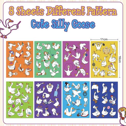 Honoson 8 Sheets 80 pcs ملصقات أوزة سخيفة مضحكة ملصق أوزة مصد أوزة لمقابلة عيد ميلاد لصالح زجاجات المياه المحمول ديكورات دفتر in Saudi Arabia