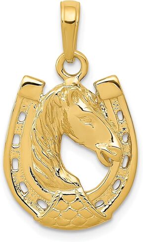 14k Yellow Gold Horse Head Horseshoe Necklace Charm Pendant Good Luck Italian Horn Animal Mule Donkey Fine Jewelry For Women Gifts For Her in Kuwait