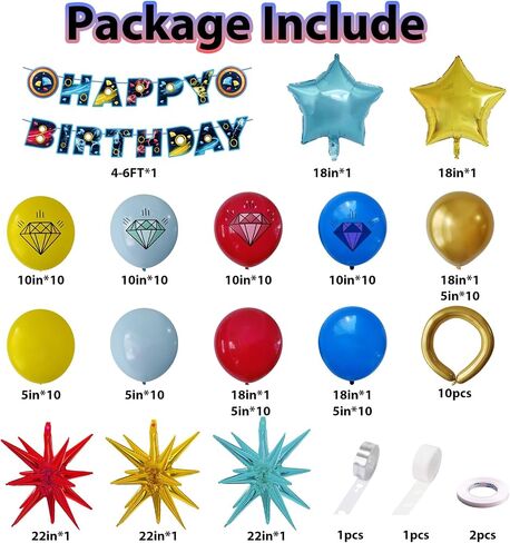 Red Blue and Gold Hedgehog Birthday Party Decorations with Diamond Balloons and Birthday Banner - Cartoon Hedgehog Balloon Arch and Party Supplies in Saudi Arabia