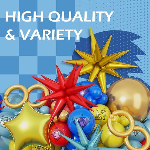Red Blue and Gold Hedgehog Birthday Party Decorations with Diamond Balloons and Birthday Banner - Cartoon Hedgehog Balloon Arch and Party Supplies in Saudi Arabia