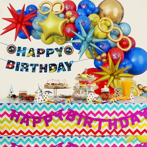 Red Blue and Gold Hedgehog Birthday Party Decorations with Diamond Balloons and Birthday Banner - Cartoon Hedgehog Balloon Arch and Party Supplies in Saudi Arabia