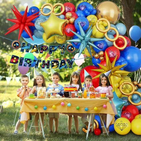 Red Blue and Gold Hedgehog Birthday Party Decorations with Diamond Balloons and Birthday Banner - Cartoon Hedgehog Balloon Arch and Party Supplies in Saudi Arabia